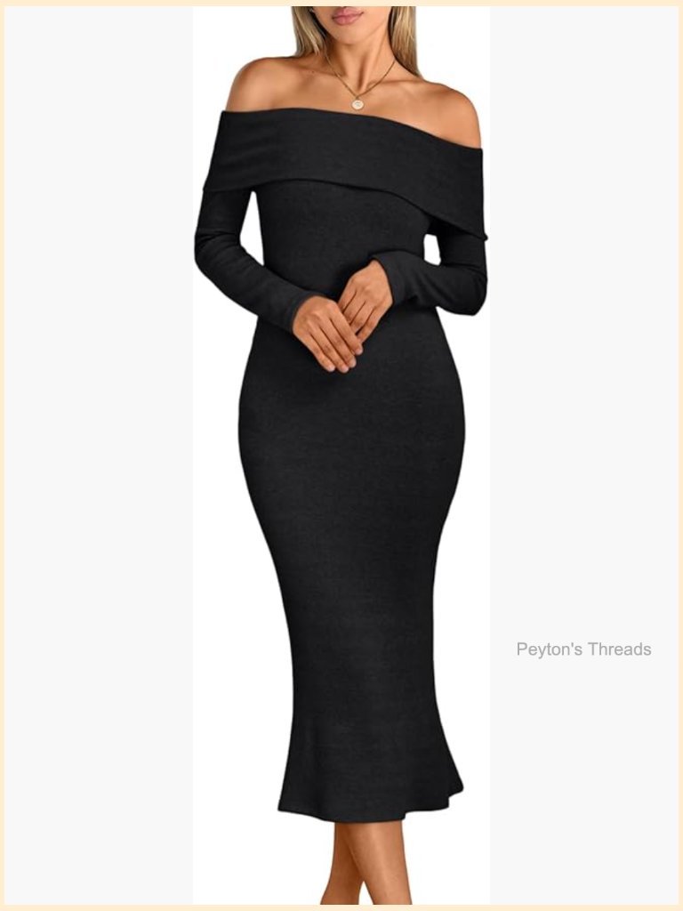 Off The Shoulder Sweater Dress Bodycon Long Sleeve Midi Party Dress